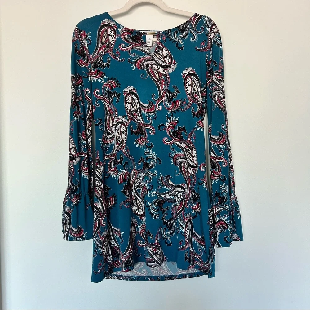 White House Black Market WHBM Women’s Paisley Blouse Split Sleeve​ - Picture 2 of 9